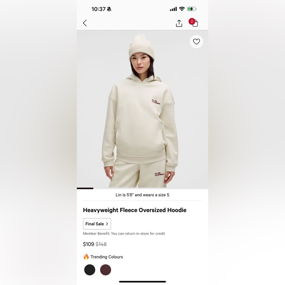 LULULEMON Women's HEAVYWEIGHT Fleece Oversized Hoodie in size L